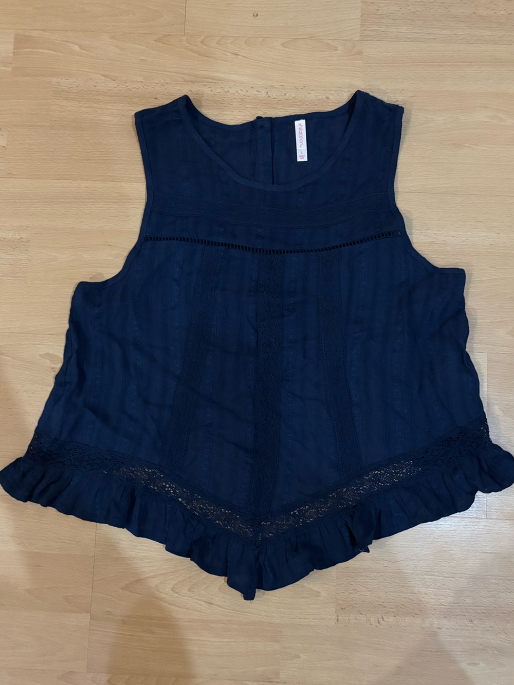 Navy Lace-Trim Sleeveless Tank Top